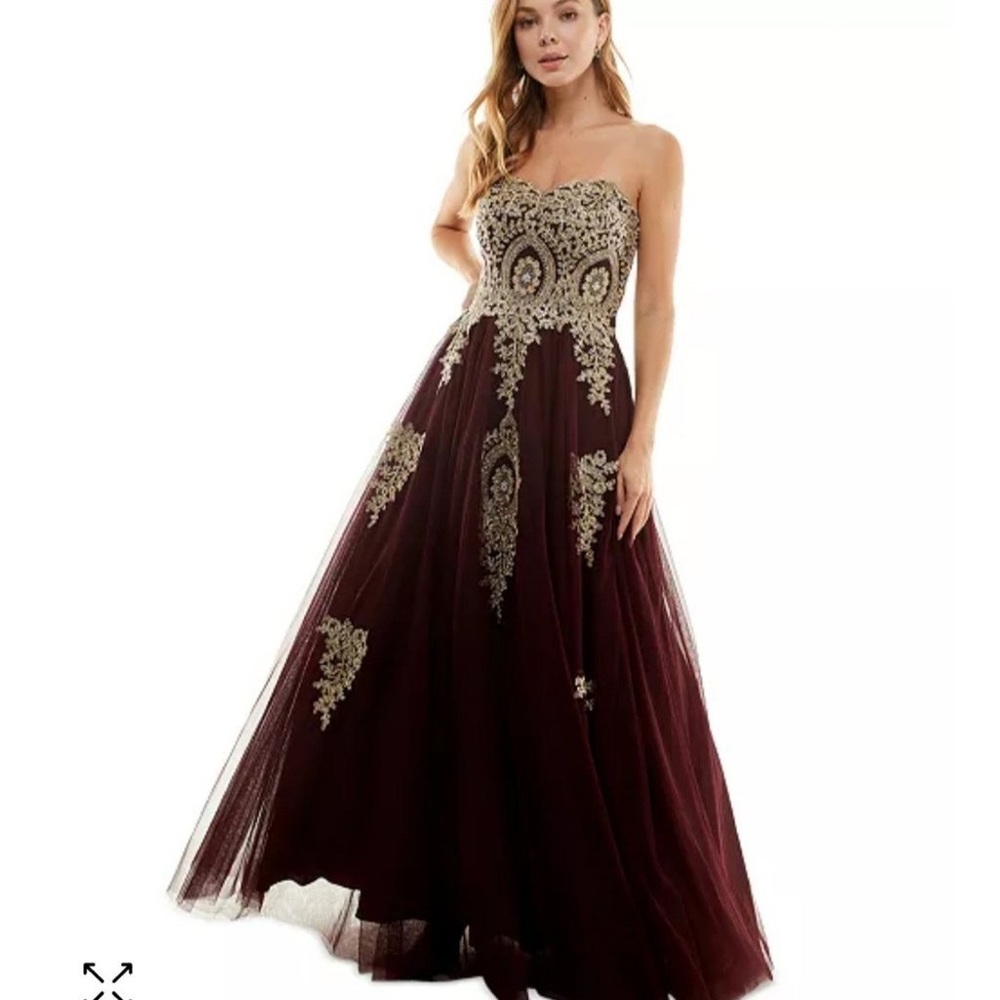 Maroon and gold prom dress